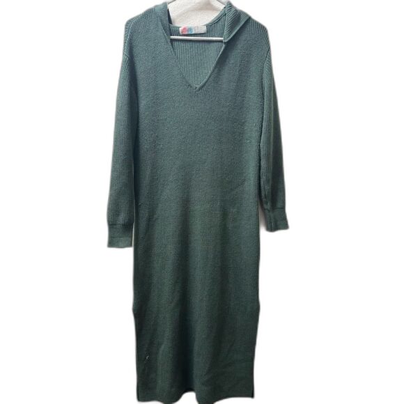 Free People Beach FP Claudia Sweater Midi Dress Hoodie Knit Fall Sage Green XS/S - Picture 2 of 5